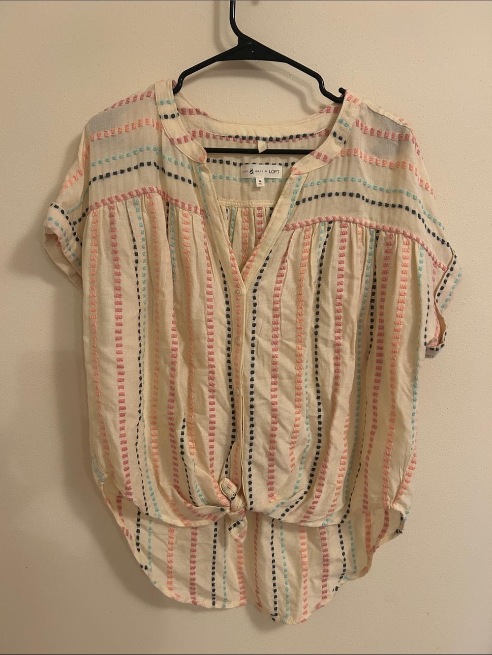 Lou & Grey for LOFT Cream Striped Tie-Front Blouse
